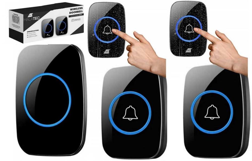 2x DZWONEK Bezprzewodowy WODOODPORNY Zew do Drzwi 300m 1x STACJA