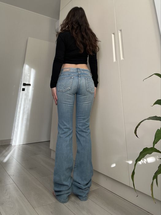 Джинсы низкая талия прямые bootcut flared 36 скинни 2000s 90s голубые