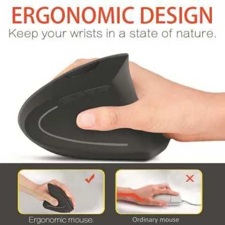 Rato Vertical Ergonómico Wireless USB com LED para Computador, Portátil e Tablet NOVO