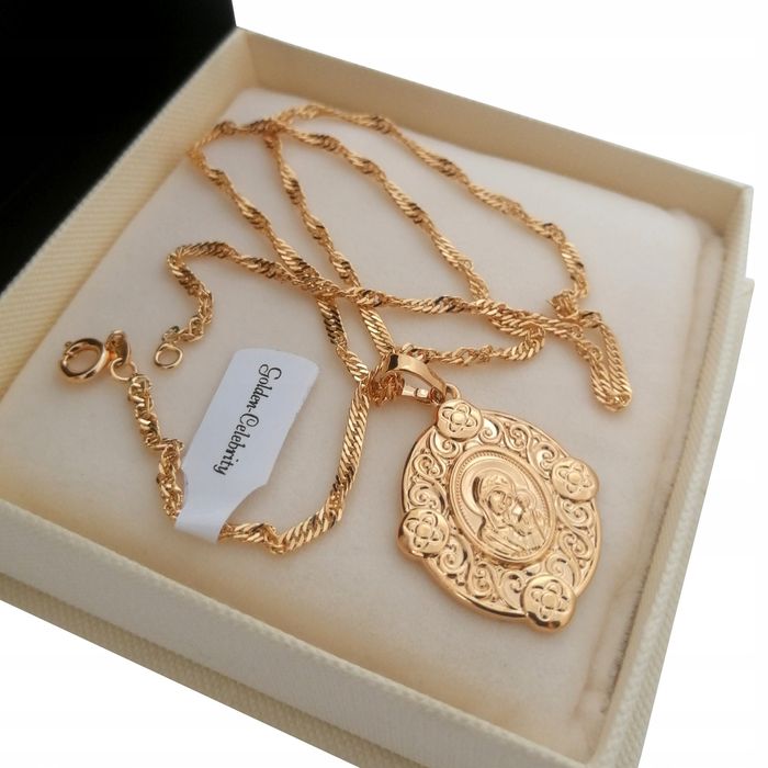 Złoty Łańcuszek Singapur + Medalik Matka Boska 18k