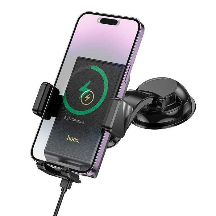 Магнитный автодержатель с беспроводной зарядкой iPhone HOCO HW22