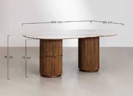 Mesa de jantar oval 200x100 cm em pedra natural e madeira de manga Giselda SKLUM