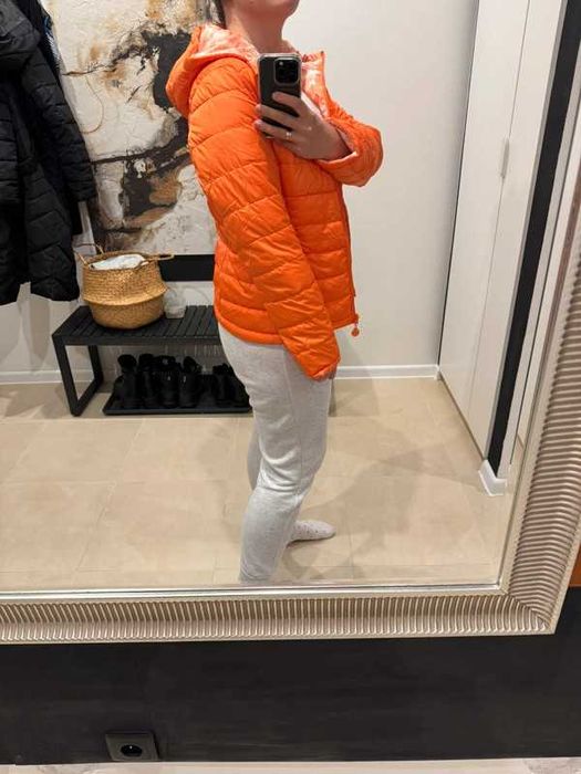 Piękna dwustronna neonowa kurtka wiosna lato pomarańczowy kwiaty