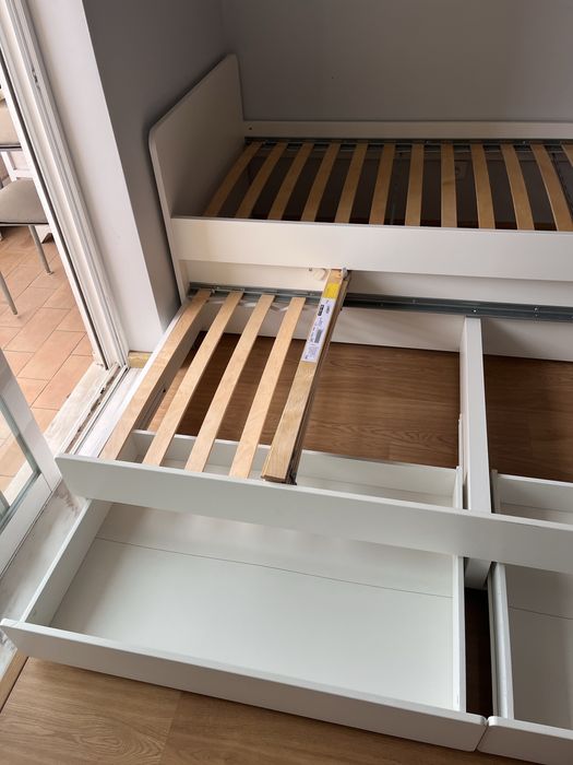Cama individual / dupla, 80x200 cm, +2 gavetões, +2 colchões