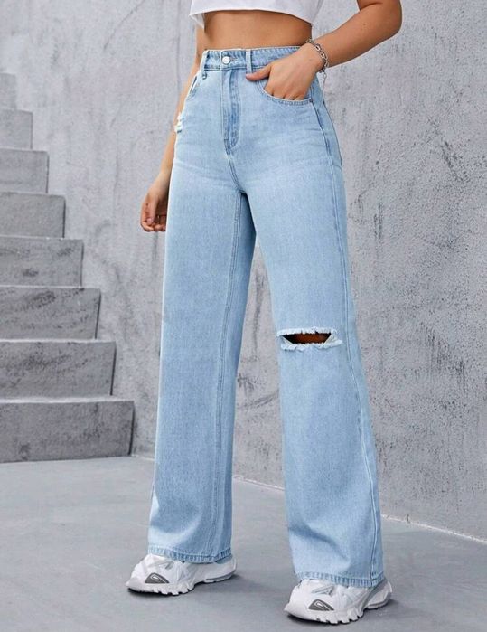 Spodnie Jeansowe Przetarcia Haft M