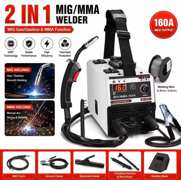 Aparelho de Soldar MIG/ MMA 160A 2 em 1 Capacete de Oferta