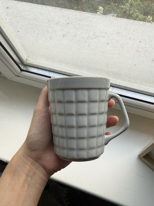Kubek irenka porcelit Pruszków szaroniebieski PRL
