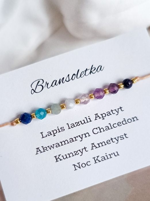 Bransoletka kamienie naturalne mix minerałów lapis lazuli apatyt kunzyt ametyst noc kairu
