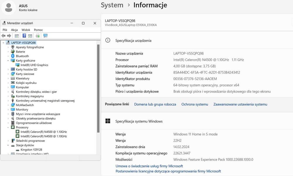 Asus 15,6"/ Komplet / Nowy gwar. producenta / Windows 11
