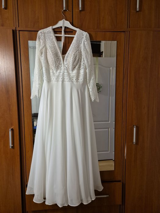 Sukienka ślubna boho 48-50 IDEALNA DLA NISKICH KOBIET