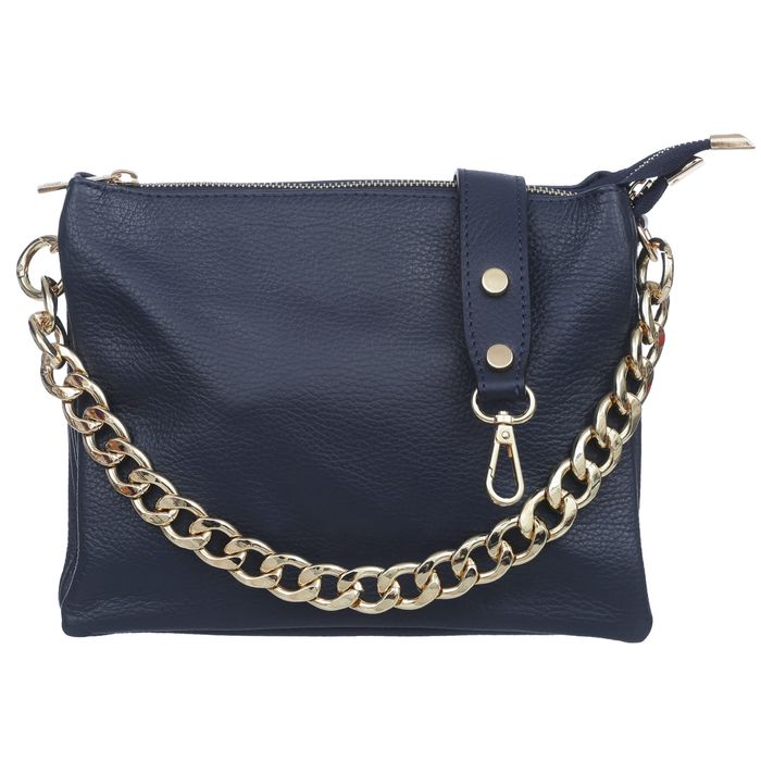 VERA PELLE torebka skórzana listonoszka z łańcuchem V536 granatowa