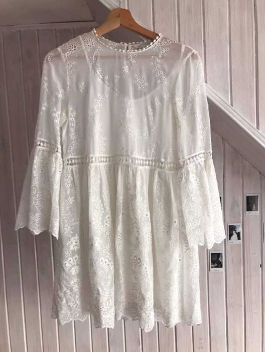 Zara koronkowa sukienka tunika koszula bluzka z halka boho M