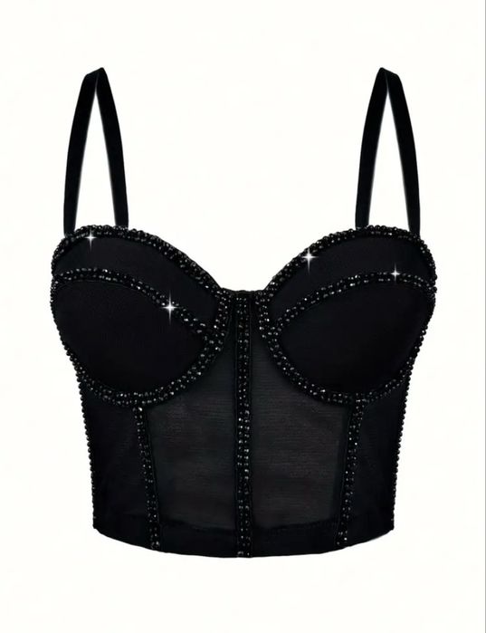 чорний корсет з бісером пуш-ап