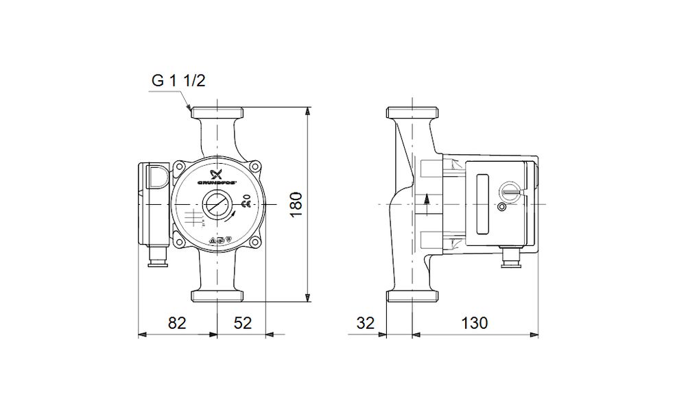 pompa grundfos up 25-80 rozstaw 180  wersja 3~400v