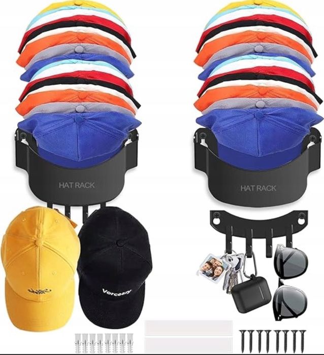 Wieszak uchwyt na czapki z daszkiem taśma 3M plastikowy czarny