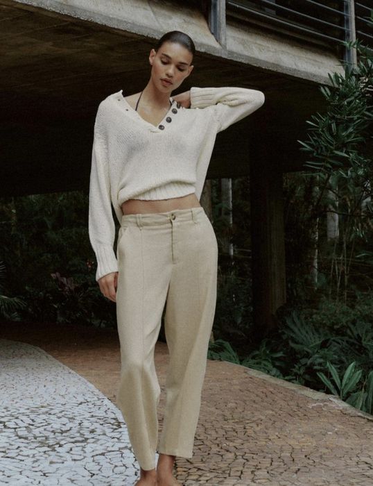 Штани  Zara carrot fit  з льоном та акцентованим швом