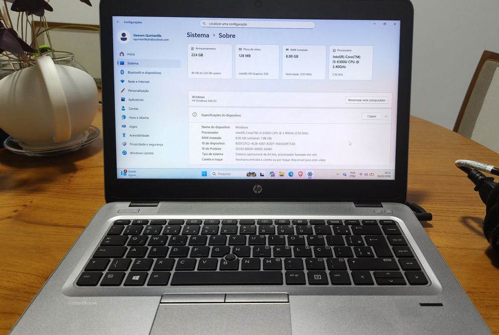 Notebook HP i5 256GB SSD e 8GB RAM com carregador e docking station HP Original