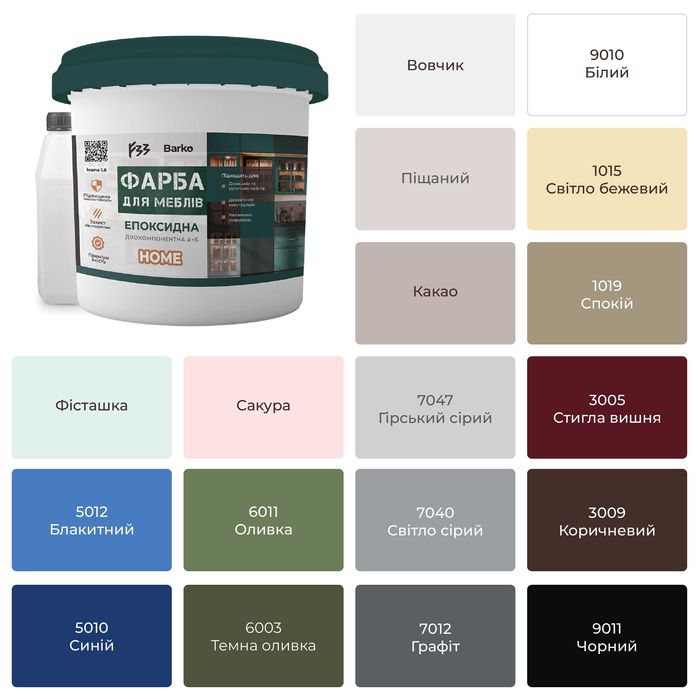 Эпоксидная краска для мебели 1 кг.  Barko