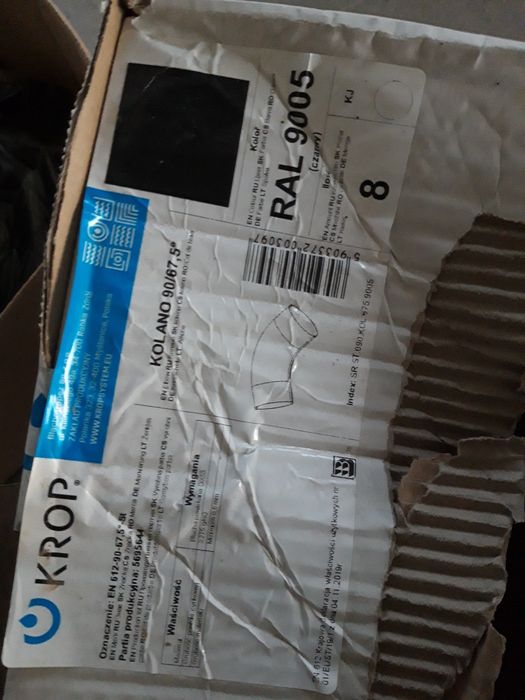Kolano rury krop stal fi 90 ral 9005 czarny 4 sztuki