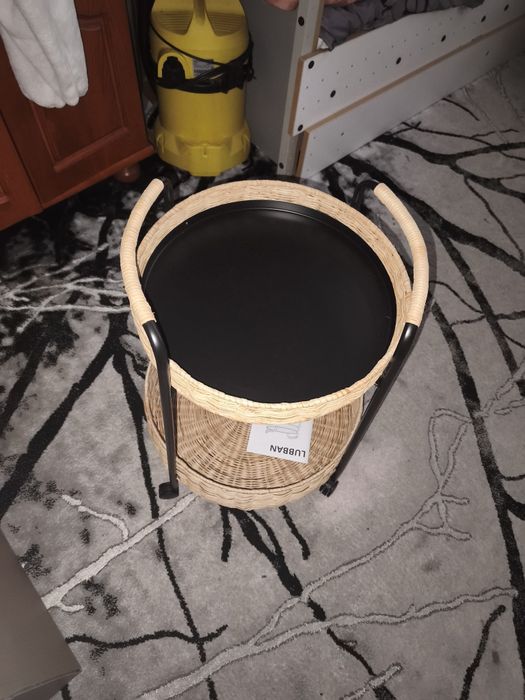 IKEA LUBBAN Stolik na kółkach rattan antracyt
