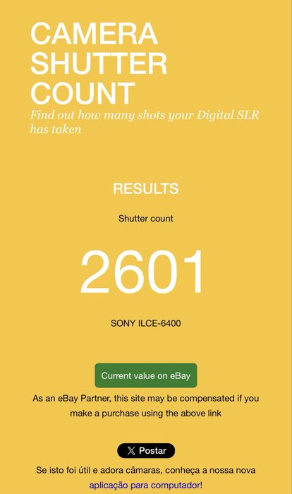 Sony A6400 nova 1500 disparos