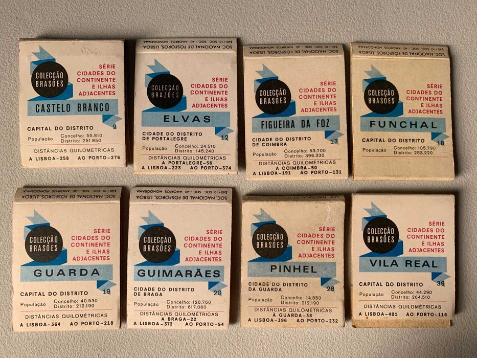 Conjunto de 8 Carteiras de Fósforos Antigas - Colecção Brasões