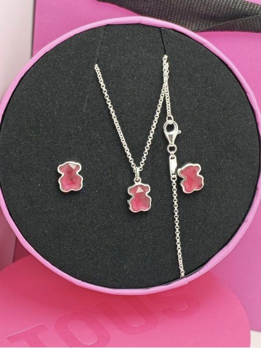 Kolczyki z misiem srebro 925 z rubinem