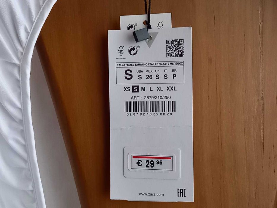 (NOVO C/ ETIQUETA, PORTES GRÁTIS) ZARA - Vestido Curto Costas (Branco)