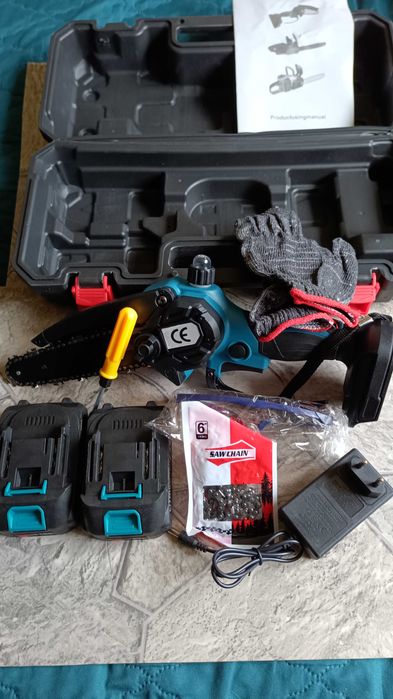 Akumulatorowa Piła Łańcuchowa 6-calowa. Automatyczny System Smarowania