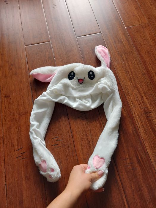 Czapka królik z ruchomymi uszami kawaii biały pudrowy róż
