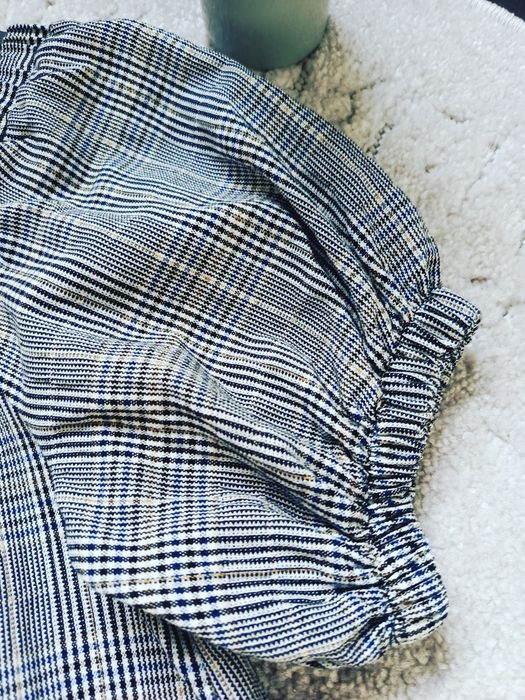 Zara Basic sukienka tunika w kratę, bufiaste rękawy, pasek w talii, zł