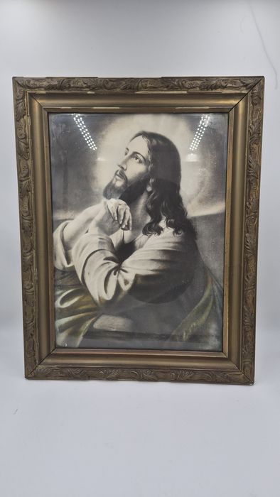 Piękny stary duży oleodruk Jezus Chrystus z lat 60.