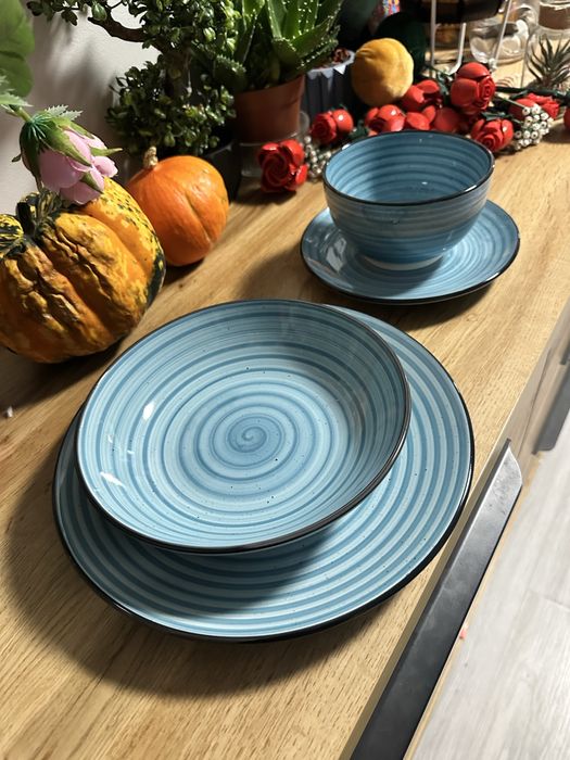 Zestaw obiadowy 24 szt. – niebieski, morski nowy!