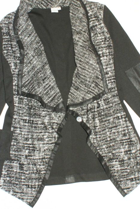 LIBERTY_Cudny ŻAKIET_czarny wełna eko skóra łaty SUPER modny_S/36