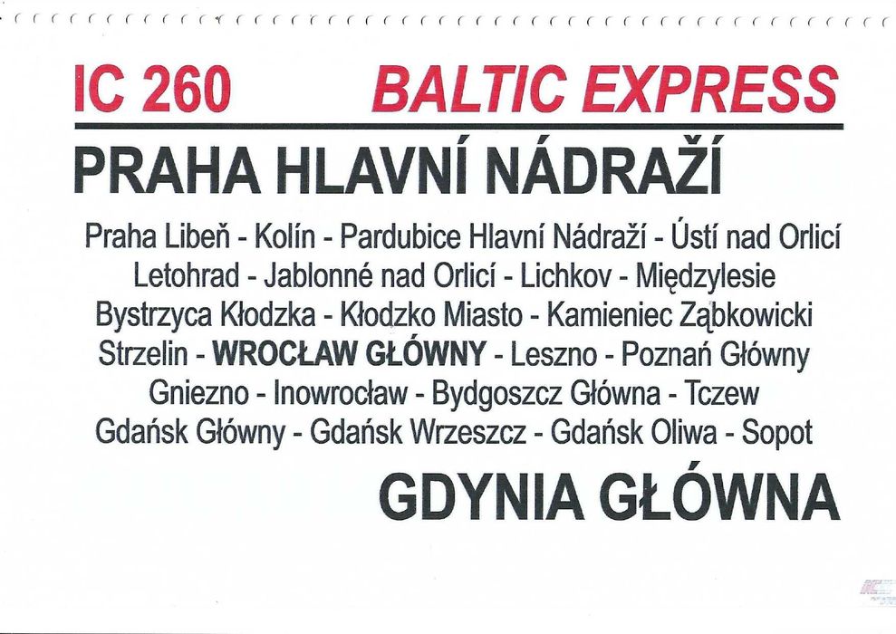 Tablica relacyjna - IC Baltic Express (zeszyt)