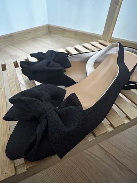 Czarne baleriny z kokardą 40 | eleganckie slingback