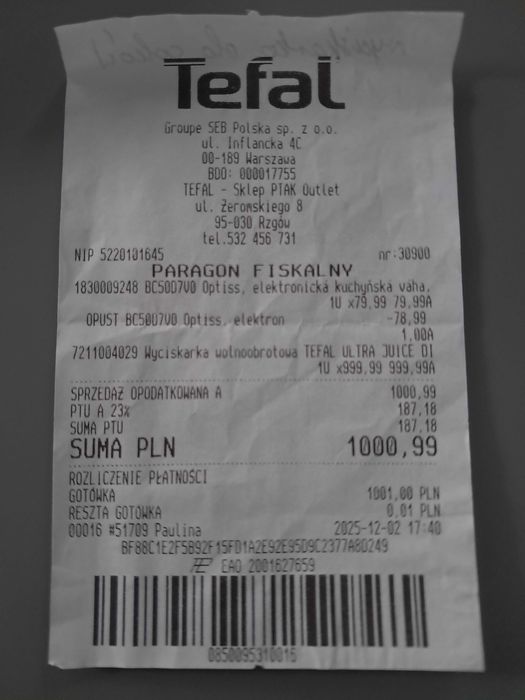 Wolnoobrotowa wyciskarka do soków Tefal
