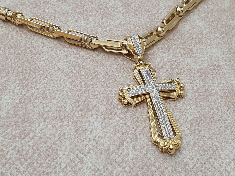 Złoty Łańcuch+KRZYŻ "KC" Z Diamentami-128szt,Waga-83 gr.EKSLUZYWNĄ-14K