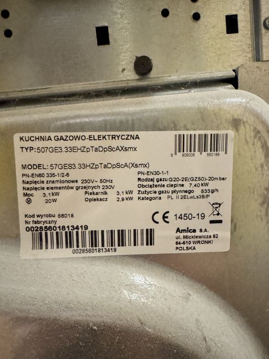 Kuchenka elektryczno-gazowa Amica