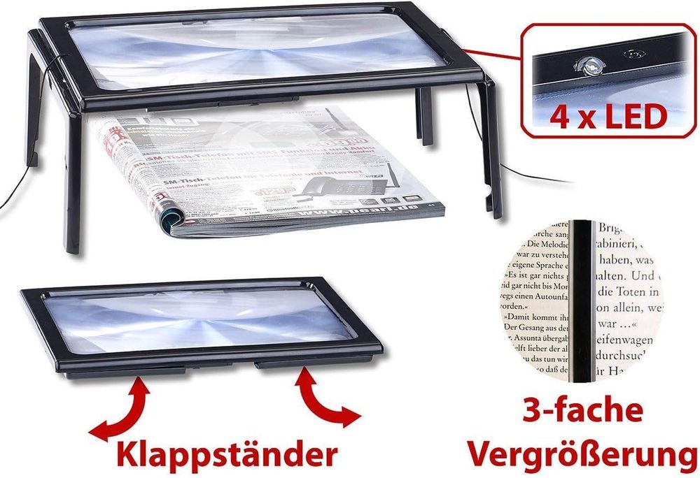 Stojąca składana lupa z diodą LED, 3X A4 pomoc w czytaniu dla seniorów