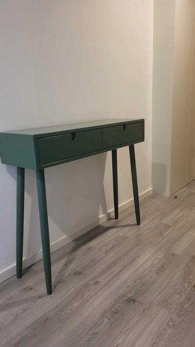 Consola de Hall de Entrada verde oliva lacada com 2 gavetas