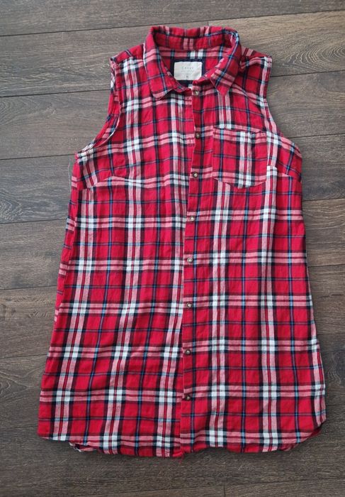 Koszula w kratę bez rękawów z flanelki stan idealny