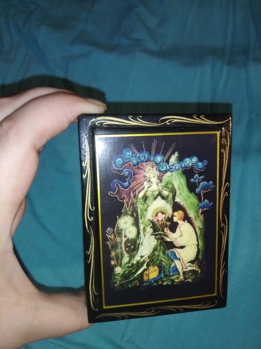 Винтажная русская лаковая шкатулка с крышкой ручная работа роспись