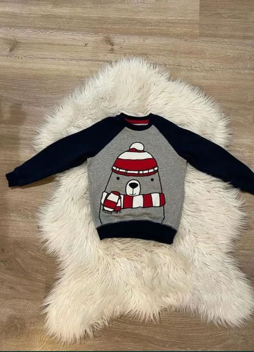 Bluza miś 110 świąteczna zimowa granat szara czerwona mikołaj