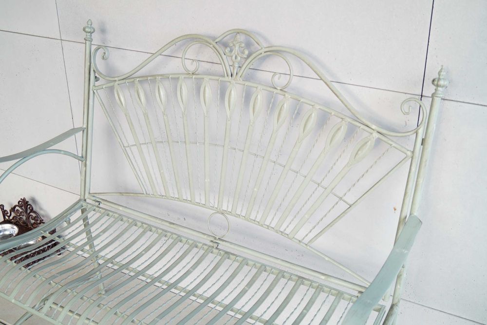 Metalowa ławka ogrodowa zielona patynowana retro 1