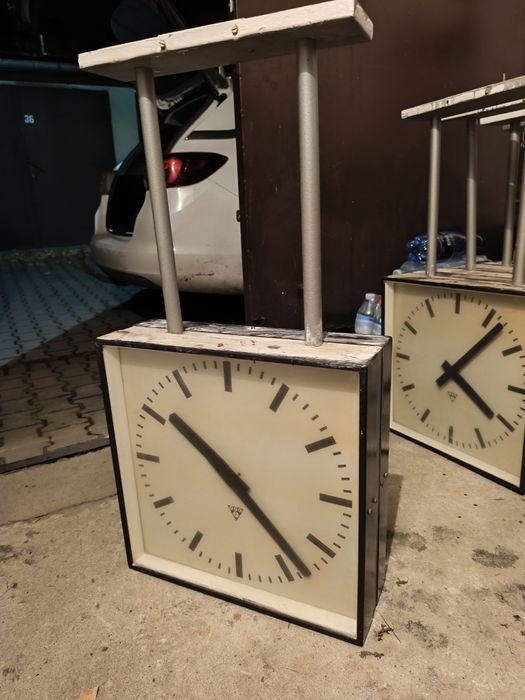 Zegar dworcowy kolejowy Pragotron obustronny, oryginał retro, UNIKAT!