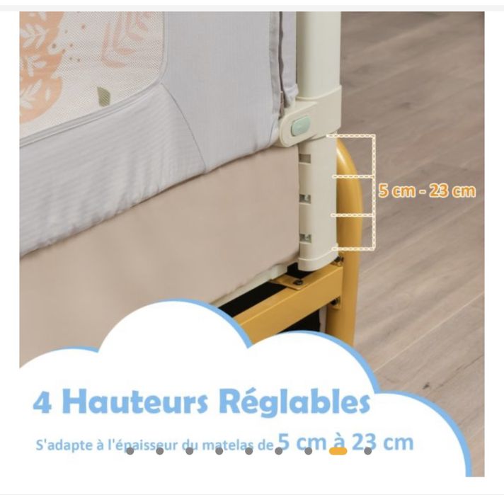 Costway Regulowana barierka ochronna do łóżka 200 x 47 x 80-95 cm