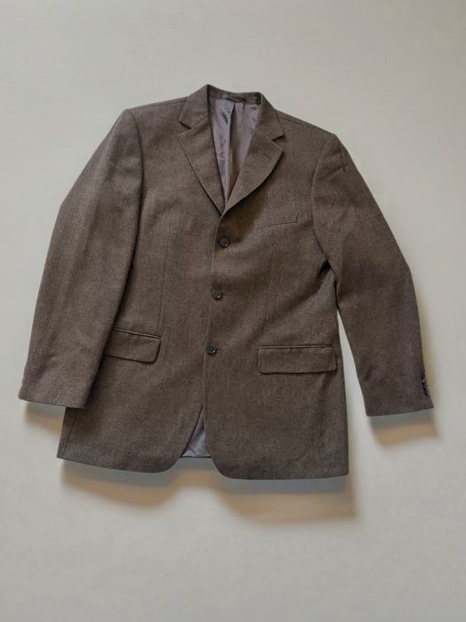 Marynarka męska vintage 90s 1990s Daniel Hechter Paris rozmiar L 60% wełna podszewka acetat i wiskoza brązowy melanż jak nowa