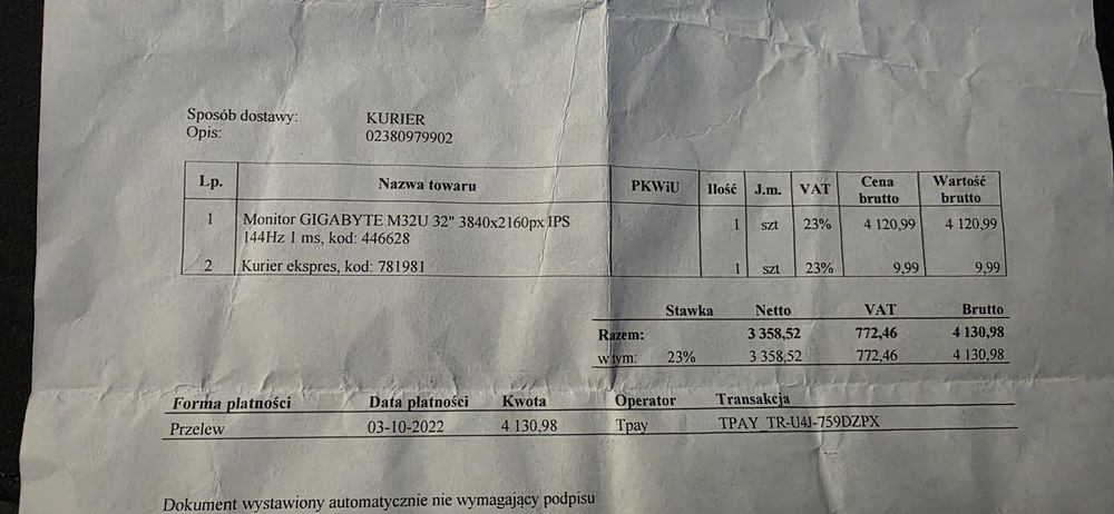 Sprzedam Monitor GIGABYTE M32U 144Hz 4k