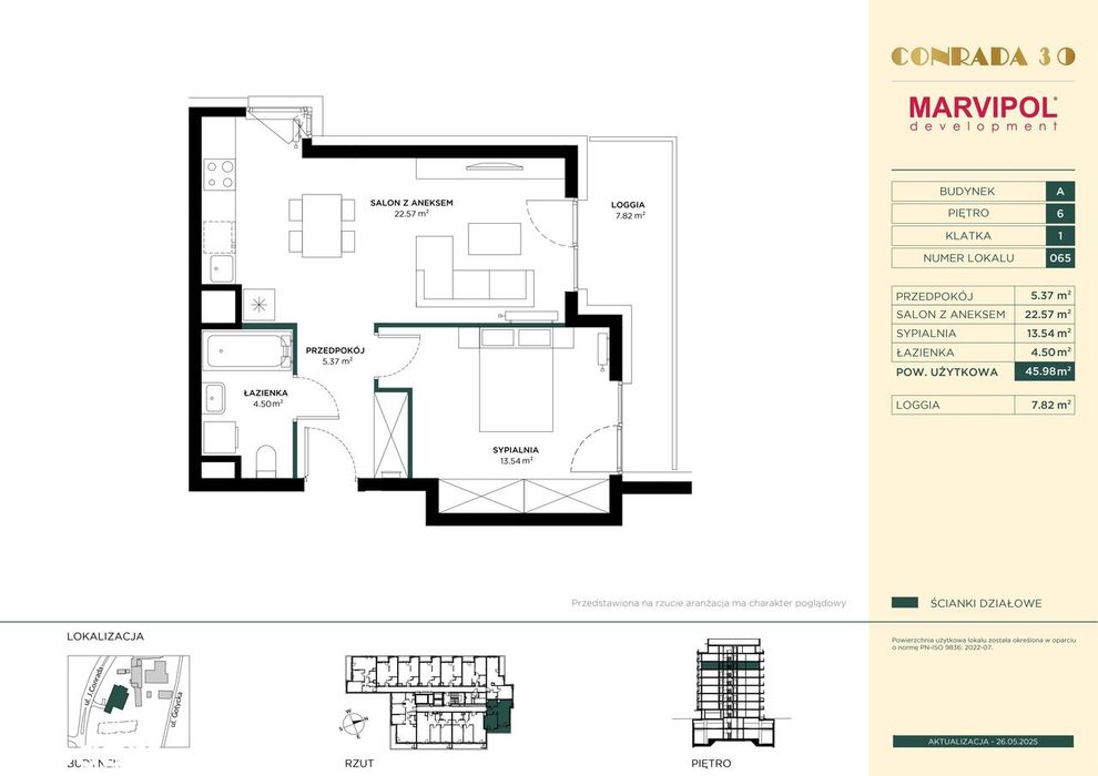 2-pokojowe mieszkanie 45m2 + loggia